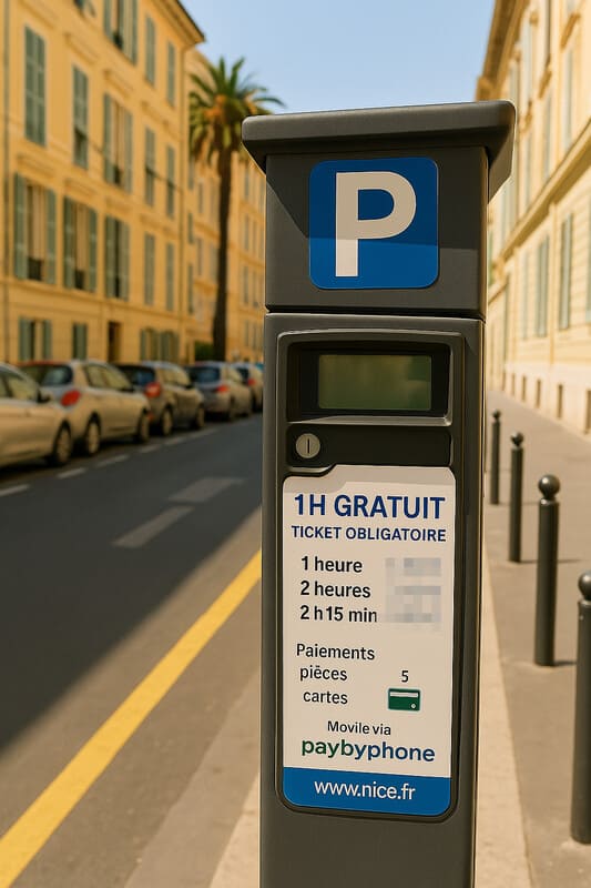 Horodateur Nice parking gratuit 1h
