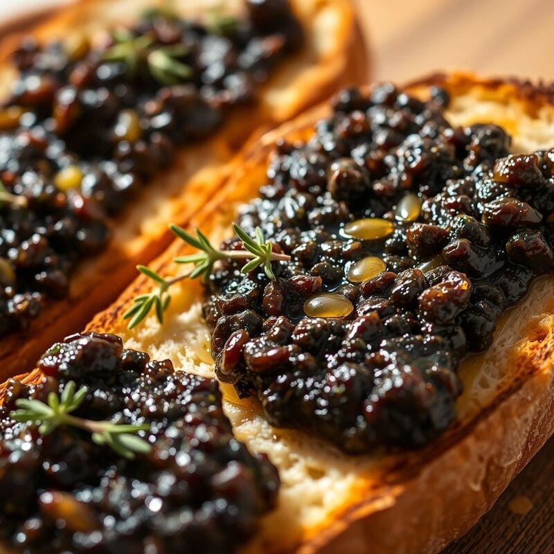 gros-plan-sur-une-tartine-de-pain-grill-gnreusement-tartine-de-tapenade
