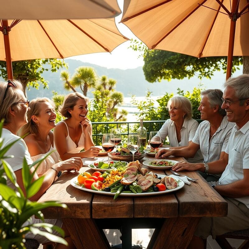 Une famille déguste un salade niçoise
