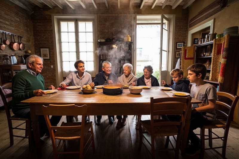 une famille autour de la daube Niçoise