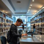Etudiant Nicois dans la bibliotheque universitaire