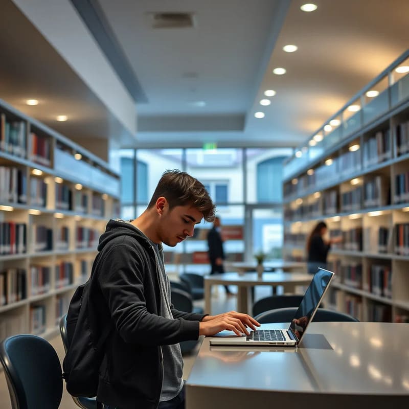 Etudiant Nicois dans la bibliotheque universitaire