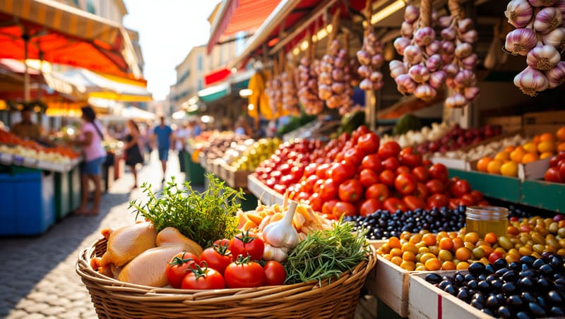 Le marche a Nice pour acheter les ingredients pour le poulet a la provencale