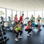 Groupe d amis dans une salle de sport Nice