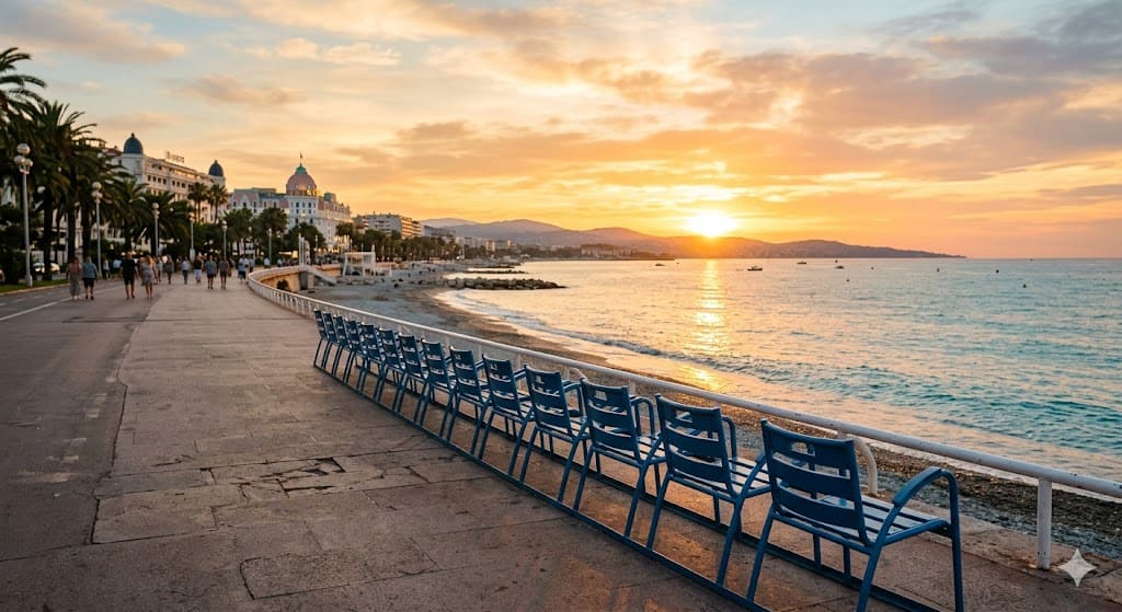 La promenade des anglais au coucher du soleil
