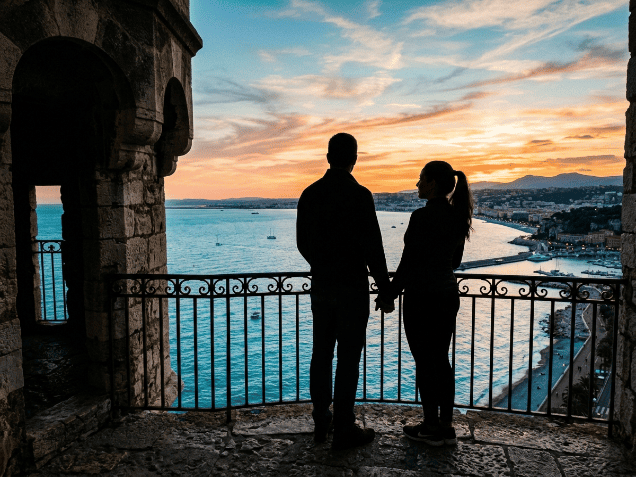 couple admire la vue de la tour bellanda