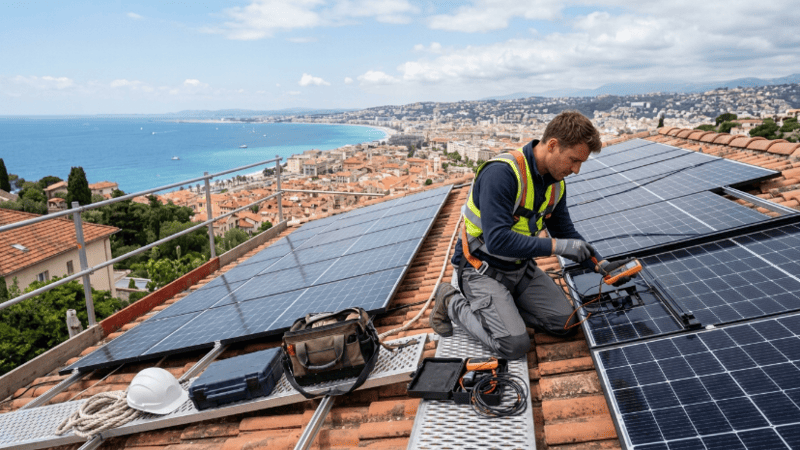 Artisan installe panneaux solaire sur les toits de Nice