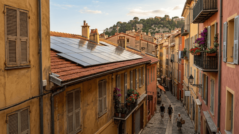 Panneaux solaires sur une maison historique