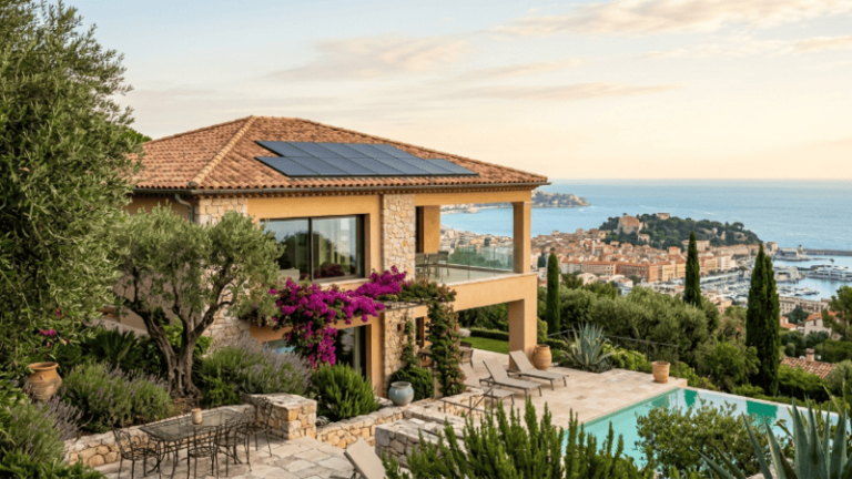 Panneaux solaires sur une maison nicoise