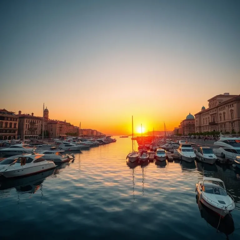 Vue pittoresque du Port de Nice au coucher du soleil.