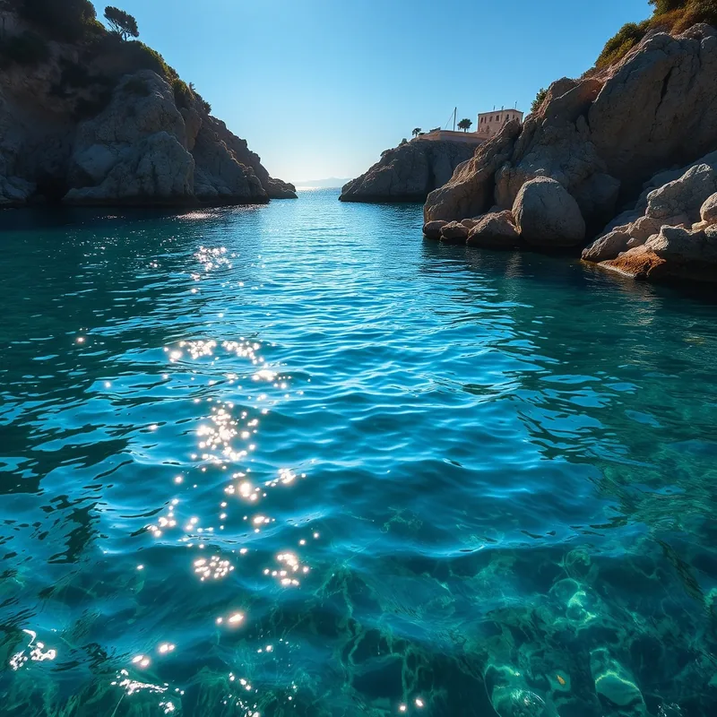 Criques tranquilles de Villefranche sous le soleil, eaux calmes et vagues douces.