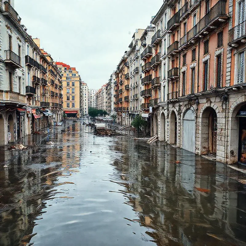 Vue historique du Vieux-Nice après l'inondation de 1979.