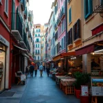 Scène animée du Vieux-Nice avec ses bâtiments colorés et un marché local.