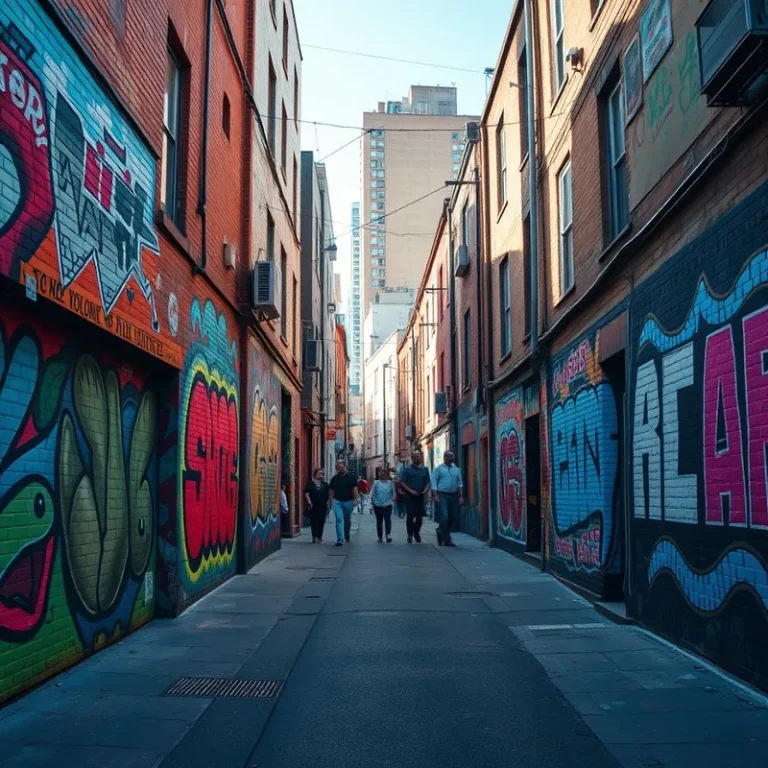 Fresques murales colorées illustrant la culture niçoise dans un quartier animé